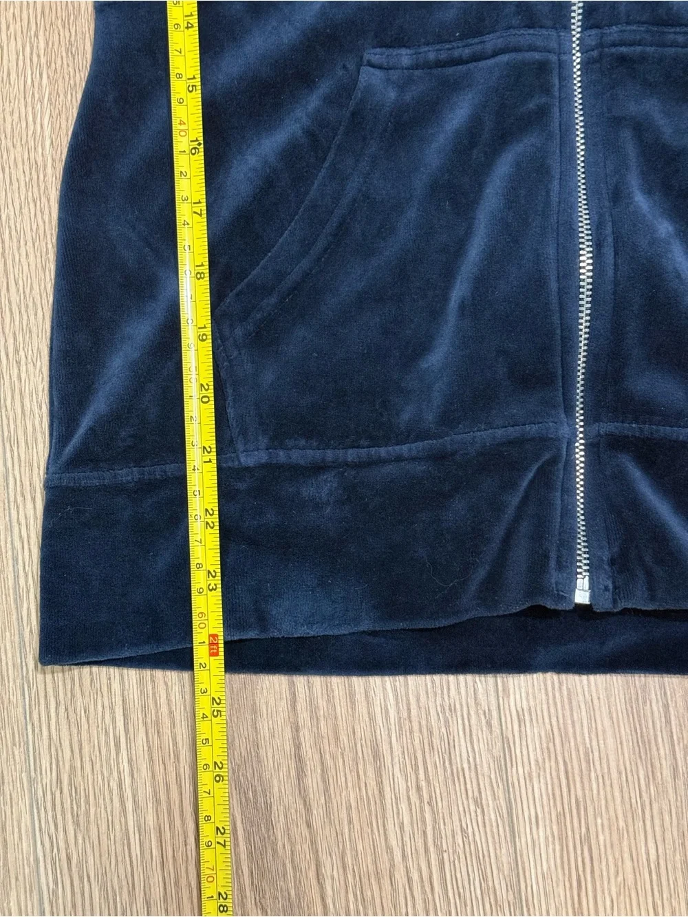 Vintage Juicy Couture Navy Blue Velour Zip-Up Hoodie - Size S